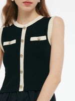 Lyocell Contrast Trim Patchwork Women Vest Midi Dress GOELIA