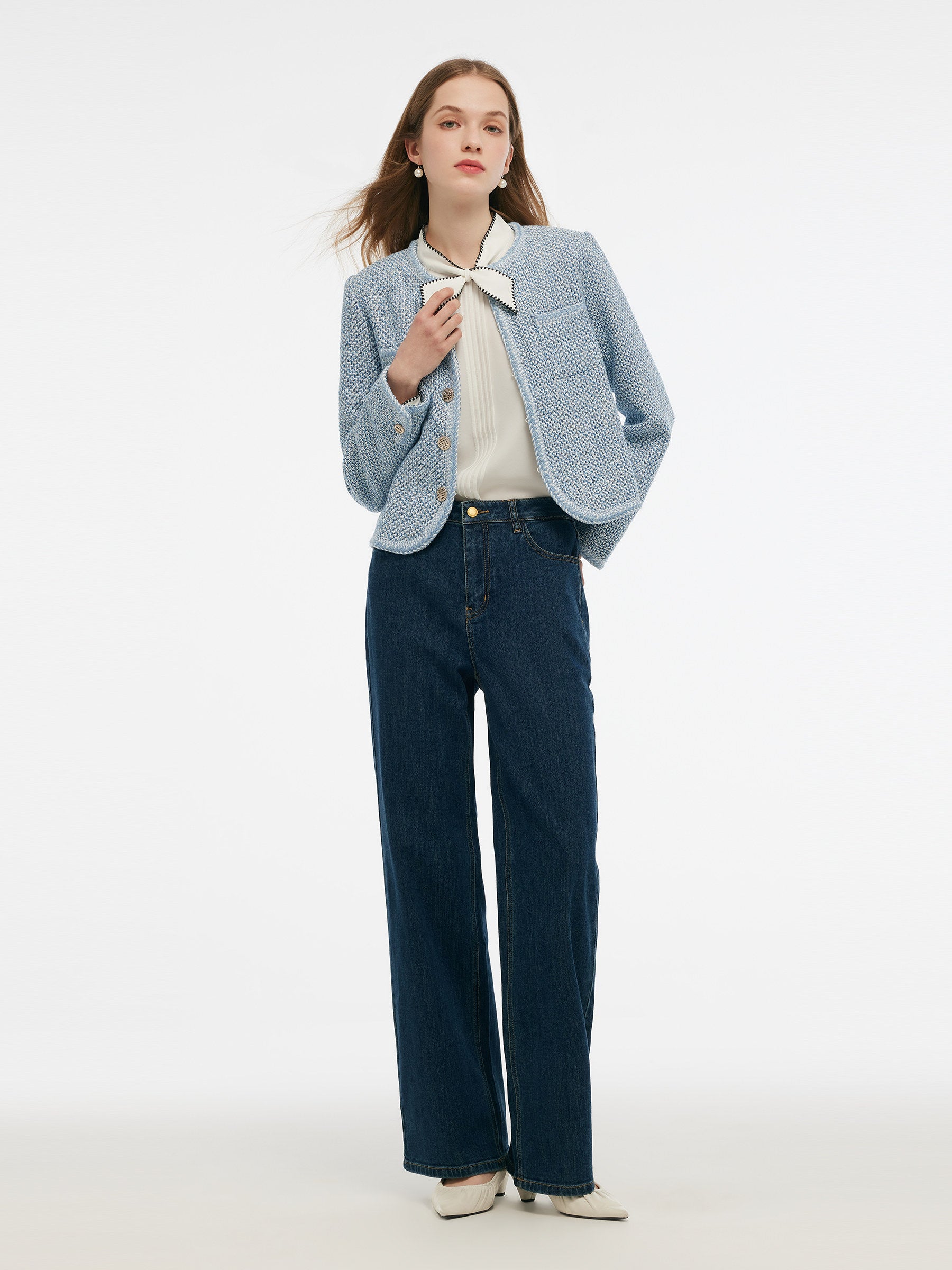 Tweed Round Neck Women Jacket GOELIA