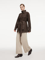 100% Cotton Stand Collar Women Mid Length Trench Coat With Belt GOELIA