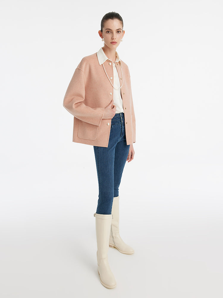 Pure Double-Faced Wool Round Neck Women Jacket GOELIA