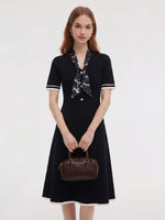 [Preview] Lyocell Blend Women Knit Midi Dress With Detachable Silky Scarf GOELIA
