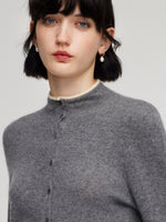 100% Cashmere Seamless Contrast Trim Women Cardigan GOELIA
