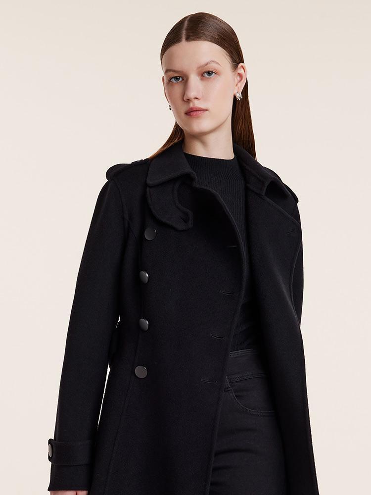 Wool And Cashmere Double-Breasted Lapel Women Coat GOELIA