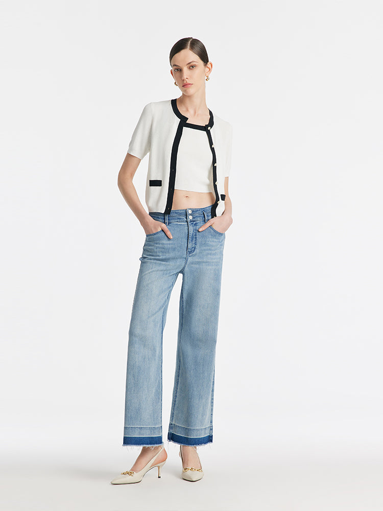 Contrast Trim Knitted Cardigan And Camisole Two-Piece Set GOELIA