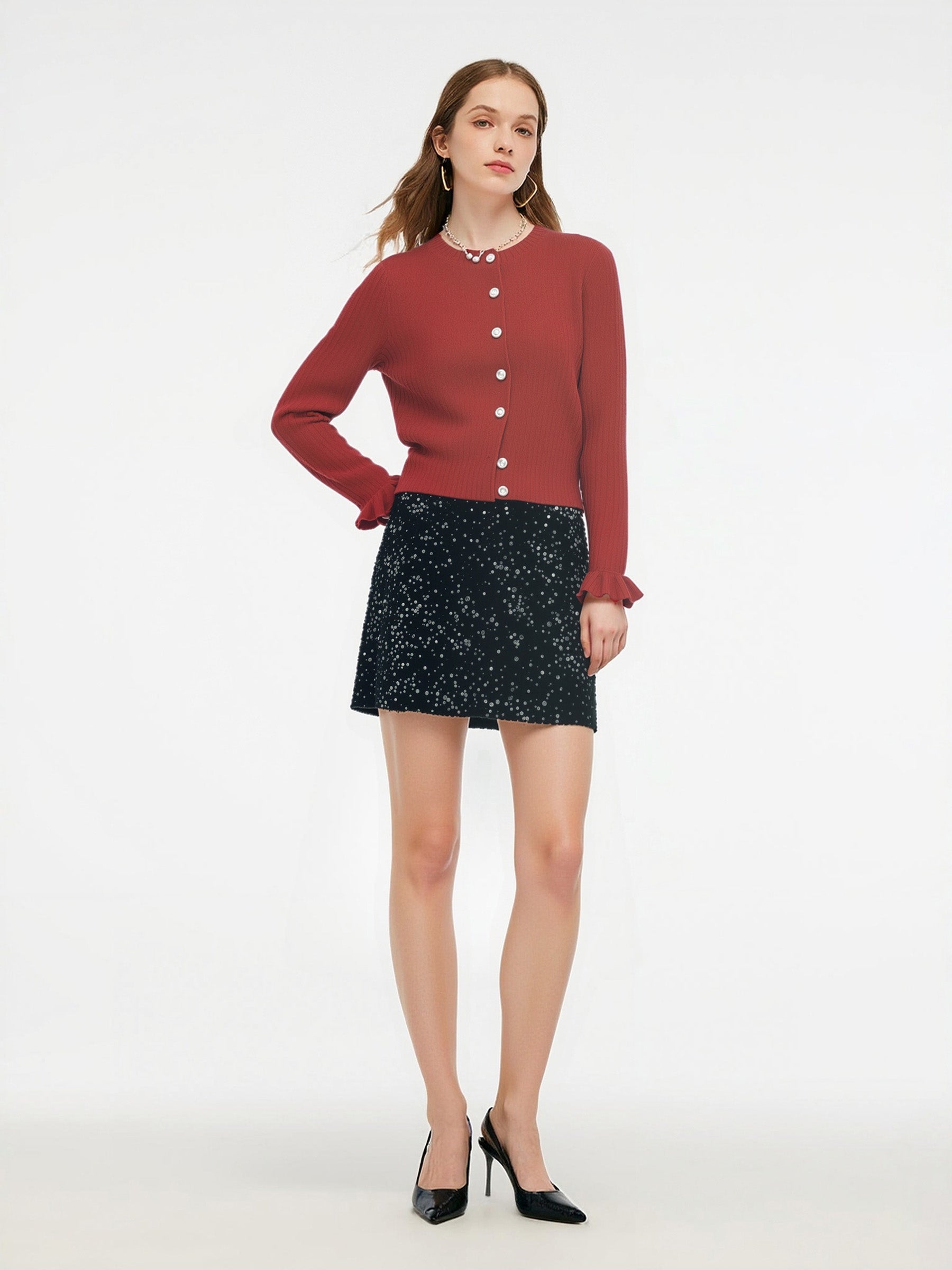 [Preview] Tencel Wool Blend Ruffle Cuff Women Cardigan GOELIA