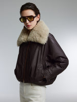 [Preview] Coated Goose Down Jacket With Detachable Shearling Collar GOELIA
