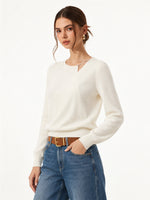Lyocell Wool Blend Asymmetrical Neck Women Knit Top GOELIA