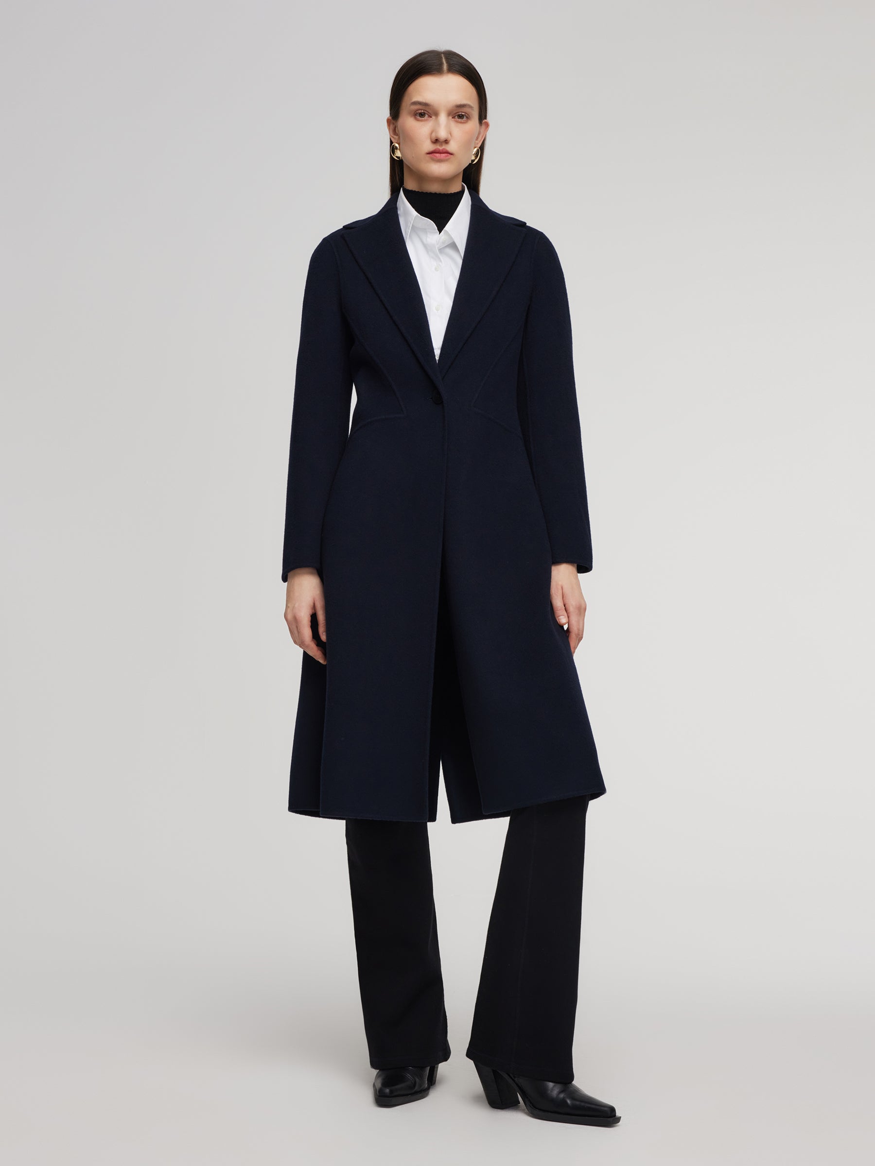 [Preview] 100% Wool Double-Faced Gathered Waist Women Overcoat GOELIA