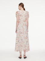 10MM Mulberry Silk Floral Print Women V-Neck Maxi Dress GOELIA