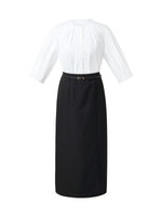 3/4 Sleeve Shirt And Front Slit Skirt Two-Piece Set With Leather Belt GOELIA