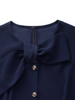 Triacetate Bowknot Women Gathered Waist Midi Dress GOELIA
