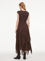 Jacquard Patchwork Cascading Ruffle Asymmetrical Women Maxi Dress GOELIA