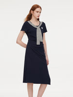 Stripe Scarf Neck Women Slit Knit Midi Dress GOELIA
