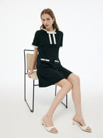 Tencel Blend Contrast Trim Women Knit Mini Dress GOELIA