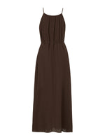 100% Linen Beaded Neck Women Strap Maxi Dress With Tie String Belt GOELIA