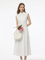 100% Linen Women Maxi Shirt Dress With Belt And Slip Lining GOELIA