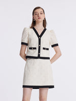 Contrast Trim Embroidered Top And Skirt Two-Piece Set GOELIA
