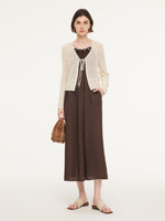 100% Linen Beaded Neck Women Strap Maxi Dress With Tie String Belt GOELIA