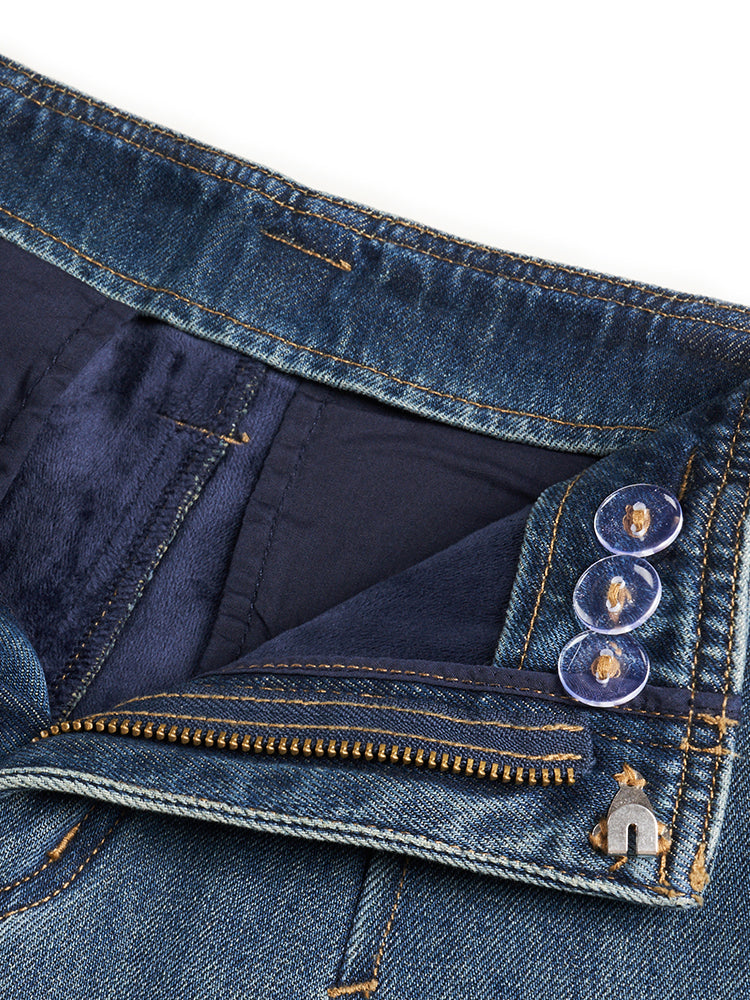 Wide Leg Women Fleece Lined Jeans GOELIA