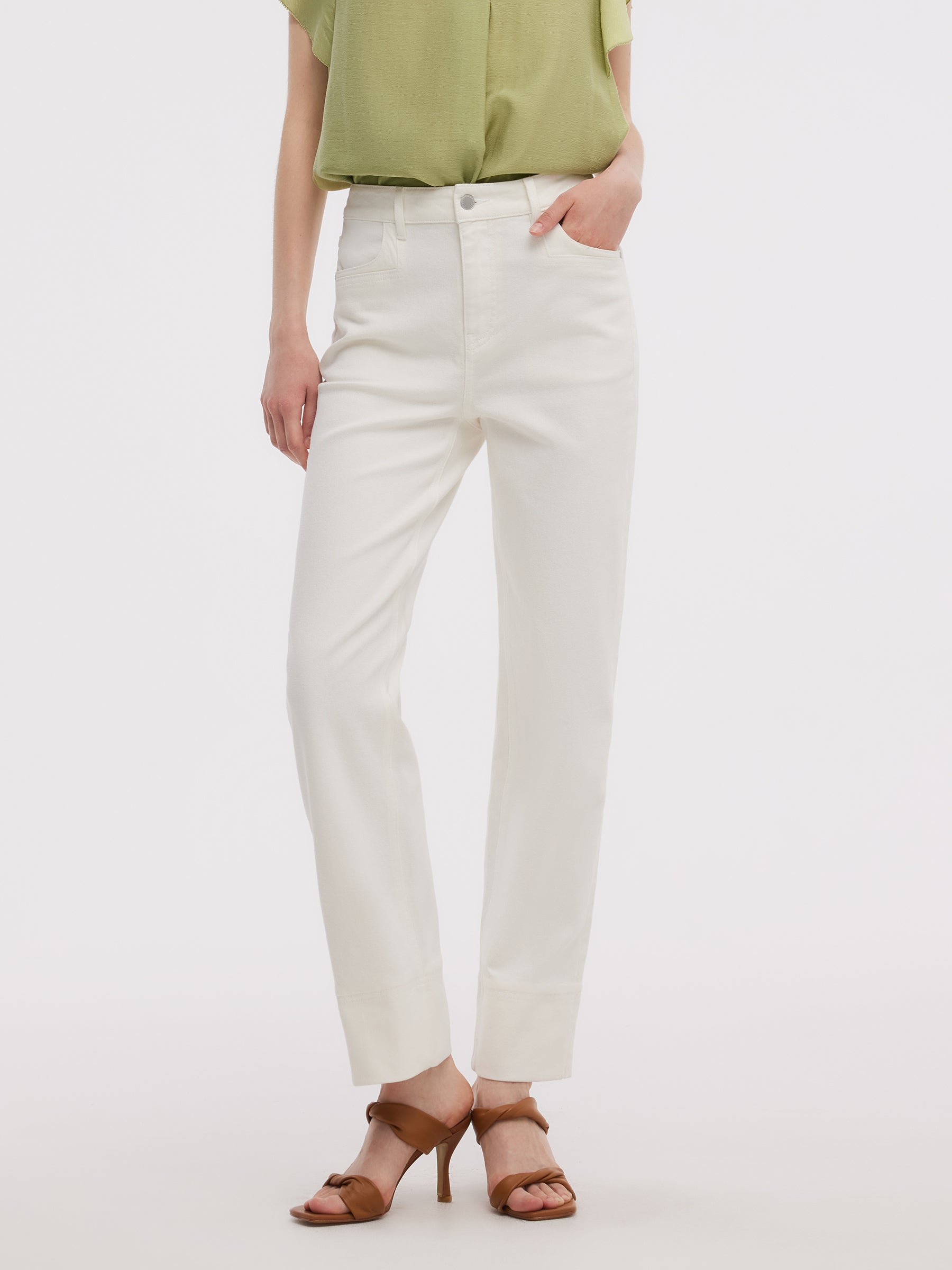 Cotton Denim Women Ankle Length Folded Jeans GOELIA