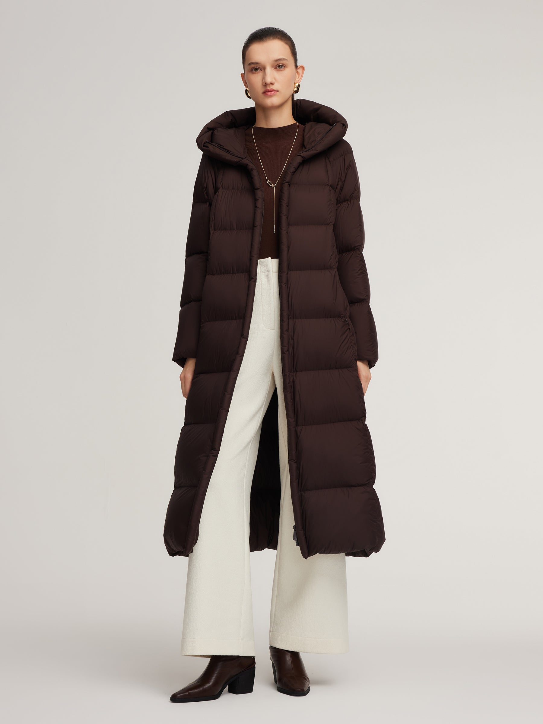 Cocoon Hooded Long Goose Down Puffer Coat GOELIA