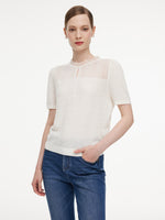Jacquard Ruffle Neck Women Knit Top GOELIA