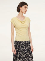 Tencel Mulberry Silk Cowl Neck Women Cap Sleeve Knit Top GOELIA