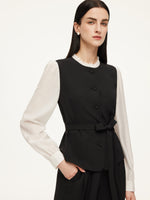 Four-Way Stretch Mock Layered Shirt And Pants Two-Piece Set With Self-Tie Belt GOELIA