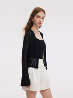 Tencel Blend Openwork Women Flared Sleeve Cardigan GOELIA