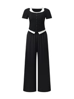 Mock Layered Knit Top And Pants Two-Piece Set GOELIA