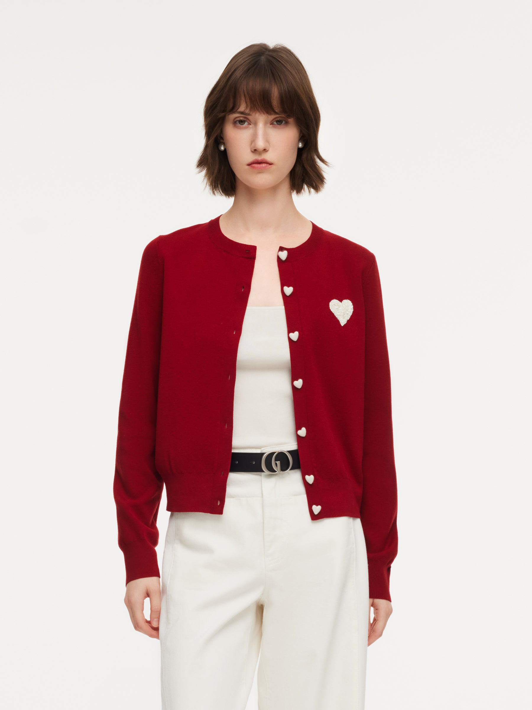 Tencel Wool Blend Heart Print Women Cardigan GOELIA