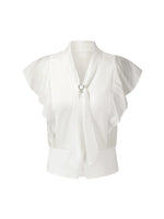 100% Cotton Ruffle Sleeve Women Blouse With Detachable Scarf Buckle GOELIA