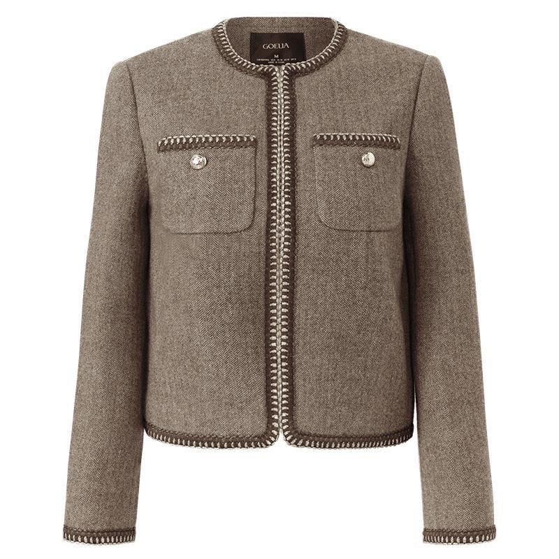 Retro Brown Washable Woolen Jacket GOELIA