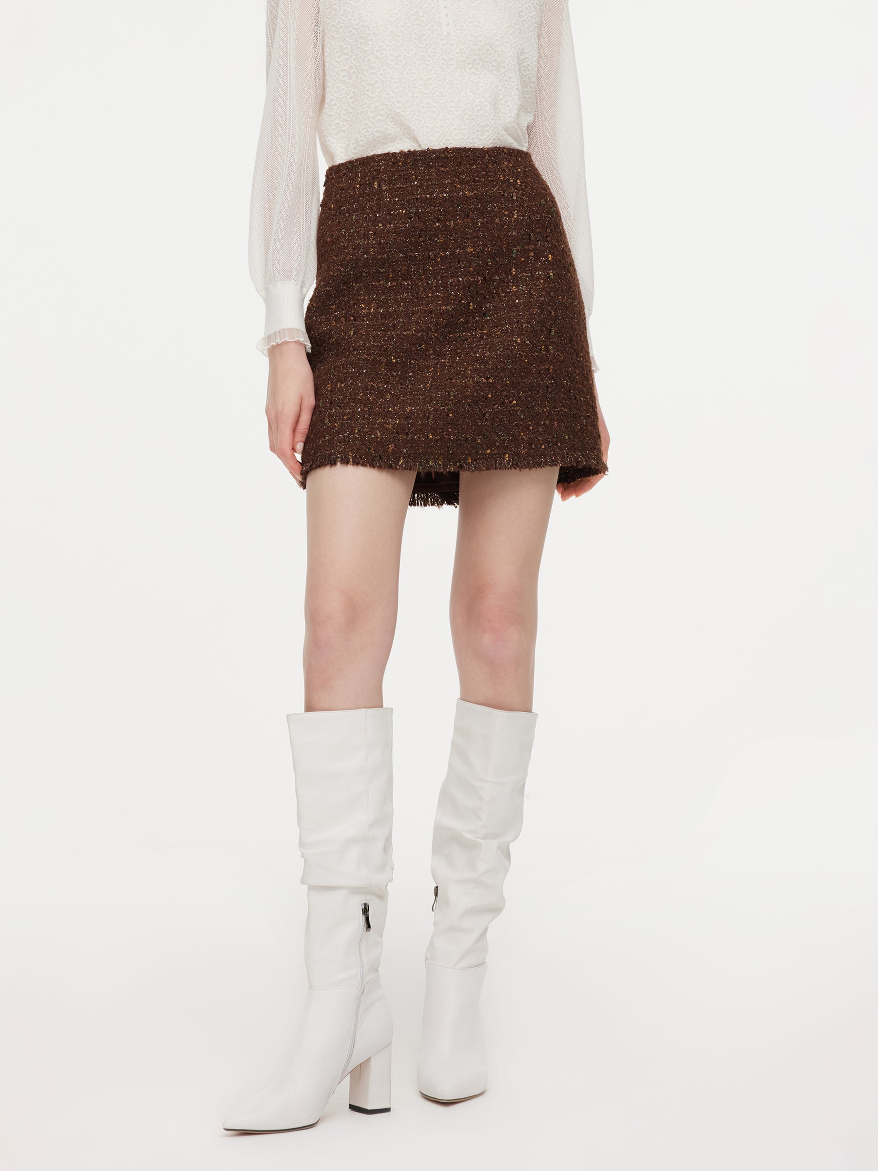 Wool Blend Tweed Sequins Women A-Line Skirt GOELIA