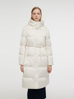 Gathered Waist Hooded Long Goose Down Coat GOELIA