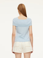 Lyocell Blend Off Shoulder Women Knit Top With Detachable Magnetic Flower GOELIA