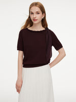Lyocell Blend Ribbon Boat Neck Women Knit Top GOELIA