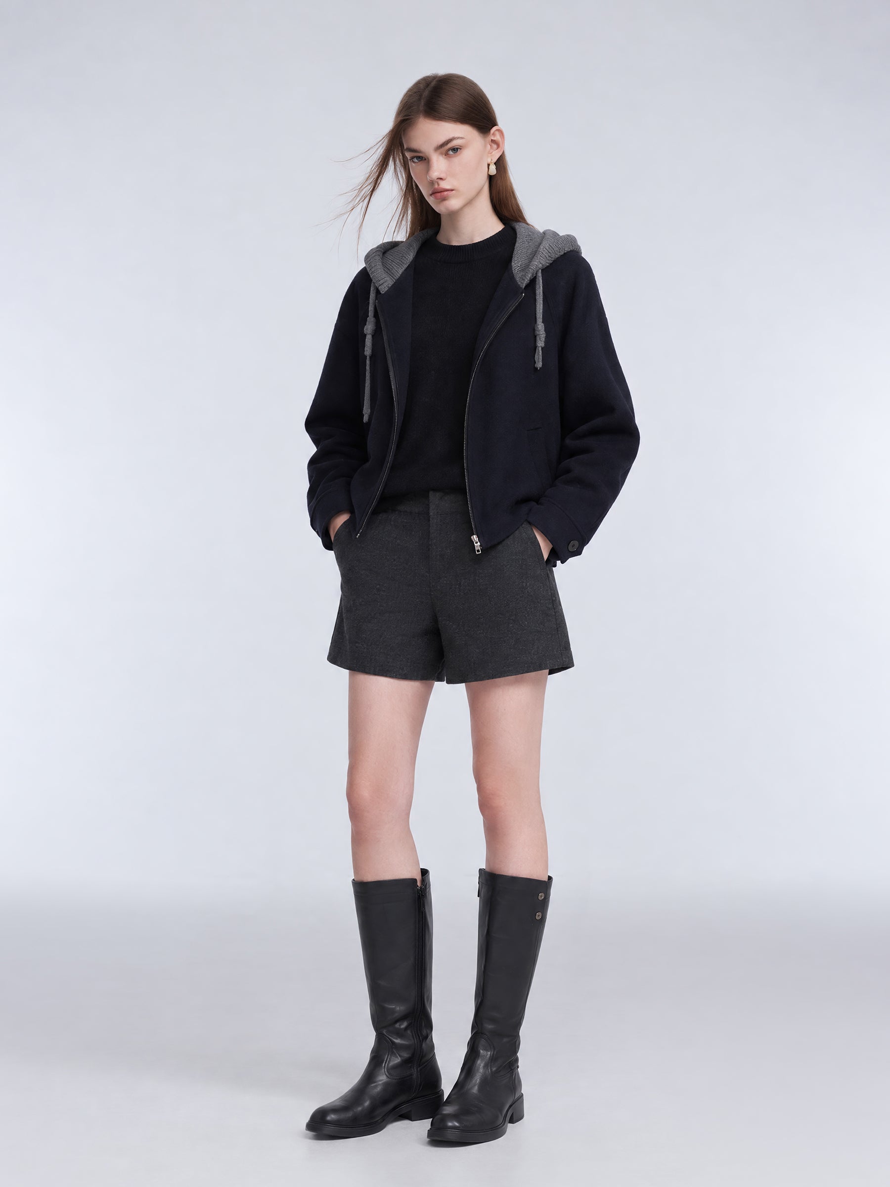 [Preview] 100% Wool Double-Faced Women Hooded Jacket GOELIA