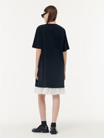 Faux Two-Piece Silver Heart Ruffle Hem Women Knit Mini Dress GOELIA
