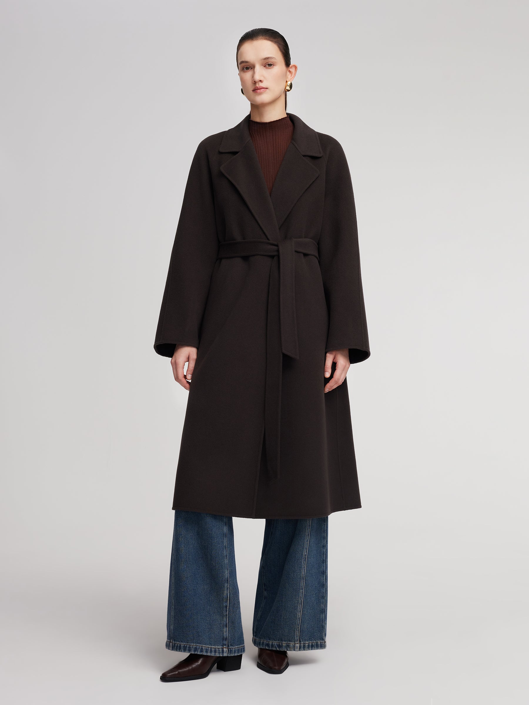 Cashmere Wool Blend Double-Faced Unisex Wrap Overcoat GOELIA