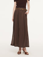 100% Linen A-Line Women Skirt With Braided Belt GOELIA