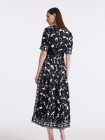 14 Momme Mulberry Silk Iris Printed Women Maxi Dress With Belt GOELIA