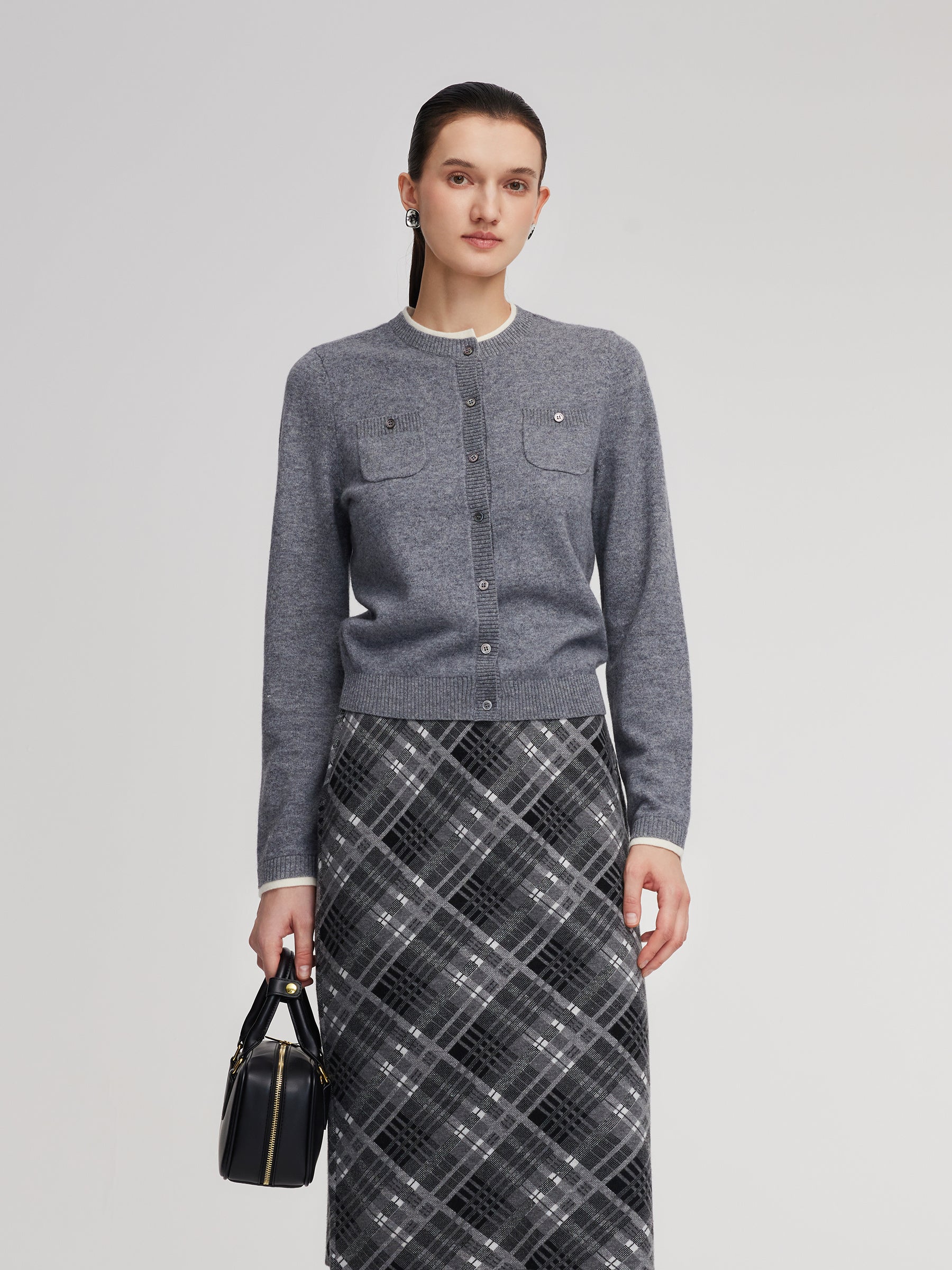 100% Wool Faux Two-Piece Women Cardigan GOELIA