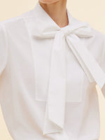 Bow Tie Front Balloon Sleeve Women Loose Shirt GOELIA