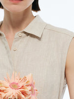 100% Linen Women Vest Maxi Shirt Dress With Belt GOELIA