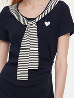 Stripe Scarf Neck Women Slit Knit Midi Dress GOELIA