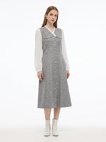 Tweed Ruffle V-Neck Women Long Sleeve Maxi Dress GOELIA