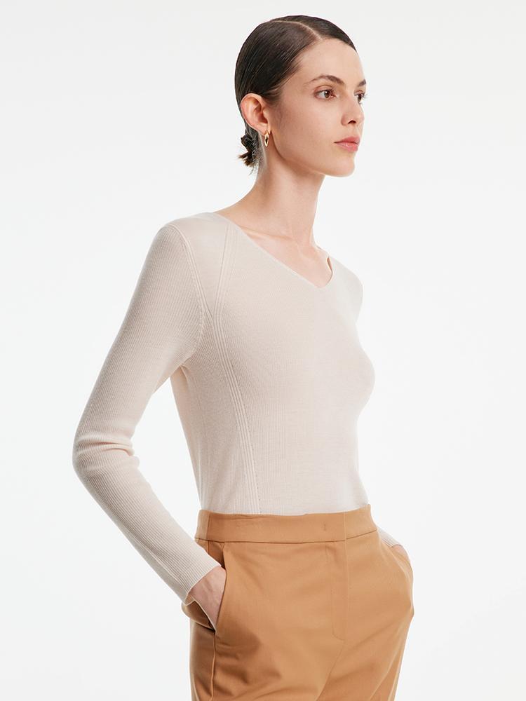 Woolen V-Neck Bottom Women Sweater GOELIA