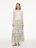 Jacquard Cut Out Neckline Women Ruffle Knit Tank Top GOELIA
