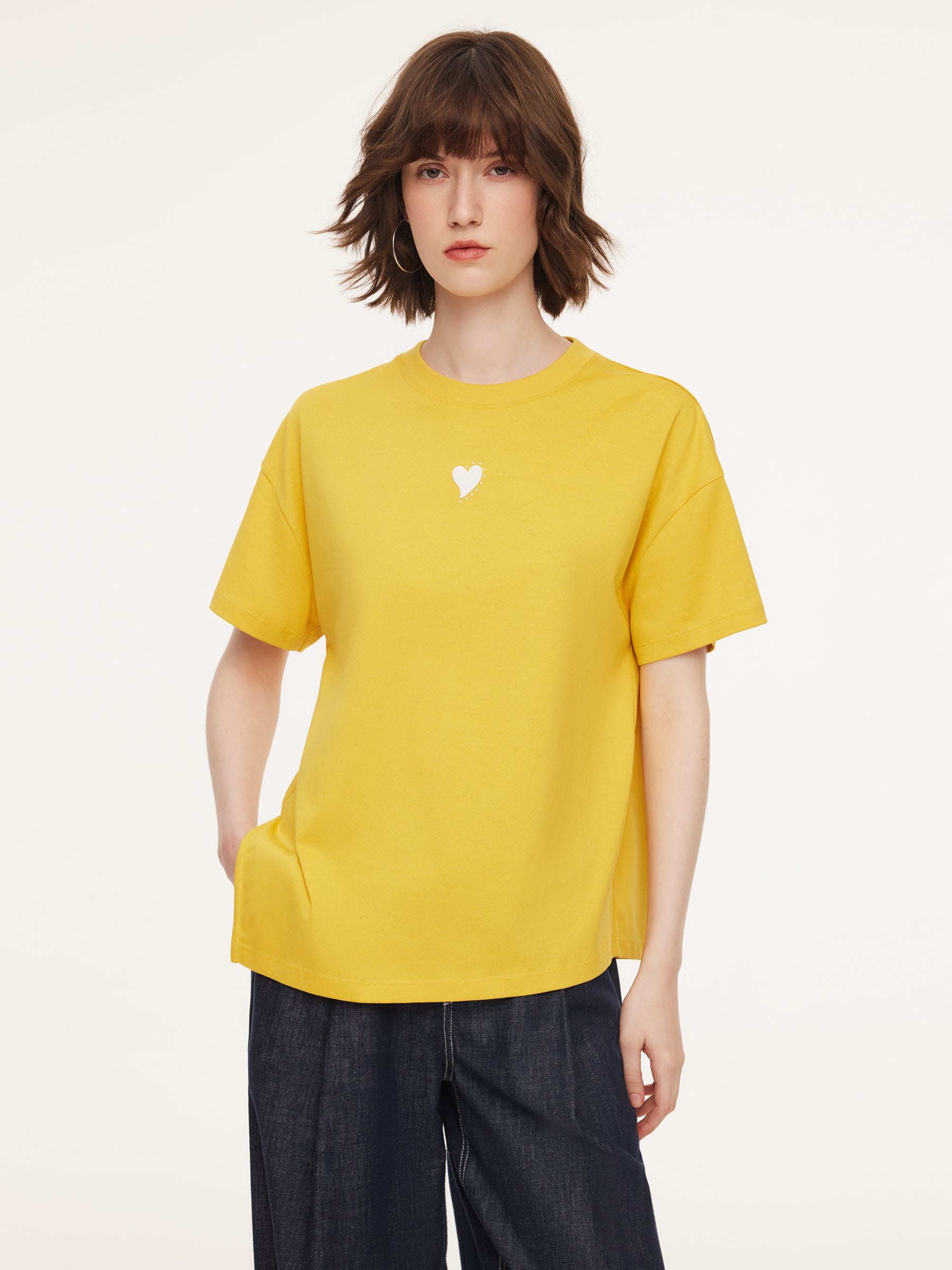 Asymmetrical Hem Heart Decorated Women T-Shirt GOELIA